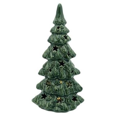 Imagem de Enfeite Mini Árvore LED Iluminada Estrelas Porcelana Verde Natal - Mag