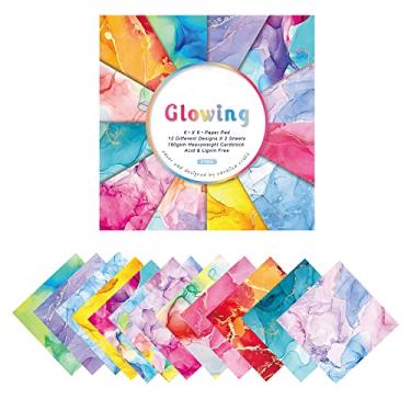 Imagem de Bestgift papel de scrapbook aquarela, padrão de onda d'água de um lado padrão colorido 15 x 15 cm scrapbook para scrapbooking/fabricação de cartões/origami - 24 folhas