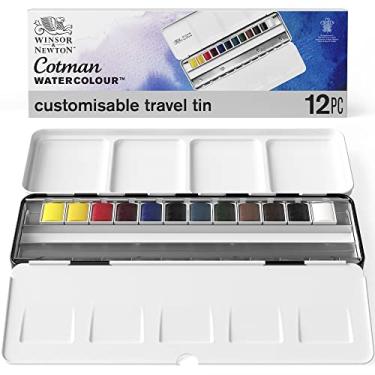 Imagem de Winsor & Newton Conjunto de tinta aquarela Cotman, lata de viagem personalizável, 12 meias panelas