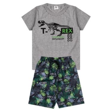 Imagem de Conjunto Roupa Infantil Menino Camiseta Bermuda Masculino T-Rex - Miu