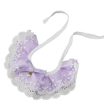 Imagem de Pokerty9 Toalha de saliva de gato, design requintado, macia, confortável, linda echarpe de renda de gato, lavável para gatos pequenos e médios roxo-P