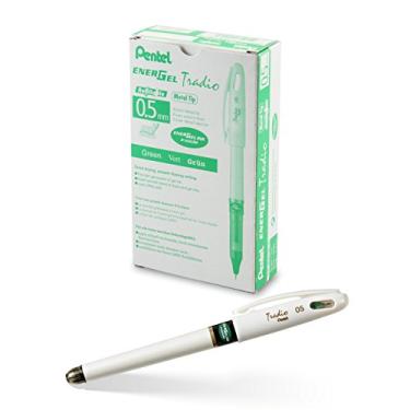 Imagem de Pentel Caneta de tinta gel Tradio Pearl da EnerGel (0,5 mm), ponta de agulha, tinta verde, caixa com 12 (BLN115W-D)