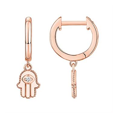 Imagem de PAVOI Brincos femininos banhados a ouro 14K S925 prata esterlina leve com pingente | Estrela, cadeado, borboleta, lua, relâmpago | Brincos delicados, 13mm, Ouro rosa, Zircônia cúbica
