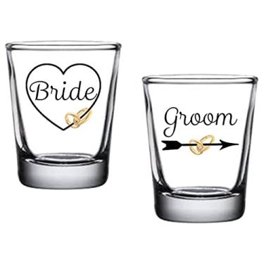 Imagem de Conjunto de copos de shot de noiva e noivo presente para marido esposa recém-casado conjunto de novidade