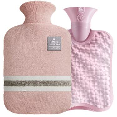 Imagem de Garrafa de água quente com tampa de bolso de mão 2L livre de BPA bolsa de água de PVC material superior bolsa de água quente para dor no pescoço no ombro e pés de mão mais quente compressa quente e terapia fria, rosa 1, S