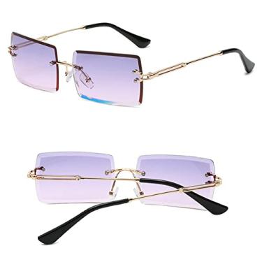 Imagem de Óculos de sol sem aro quadrado pequeno luxo tendência vintage óculos de sol para mulheres/homens estilo gradiente de metal sombra retangular, ouro c4 roxo, tamanho único