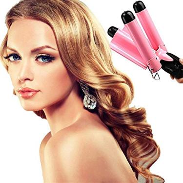 Imagem de Modelador de cachos para cabelo com 3 barris ondulados, ferramenta de crimpagem de bolhas com visor LCD, cerâmica turmalina, temperatura ajustável, pinça profissional para modelar cabelo (22 mm)