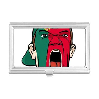 Imagem de Bandeira de Portugal máscara facial cabeça gritando capa porta-cartões de visita caixa de bolso carteira, Multicolor, 3.69 inch"w x 2.35 inch"l x 0.34 inch"d