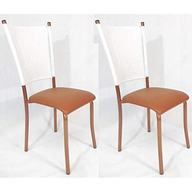 Imagem de Kit 2 Cadeiras de Cozinha Cobre Fibra Sintética Branca Assento Cobre - Poltronas do Sul