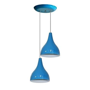 Imagem de Lustre Luminária Pendente Modelo Funil Duplo - Ideal para sala, quarto, cozinha, banheiro (Azul)