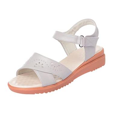 Imagem de Solas grossas para mulheres sandálias finas simples verão grosso bala desgaste moda duplo sandálias femininas sandálias femininas, Cinza, 6.5