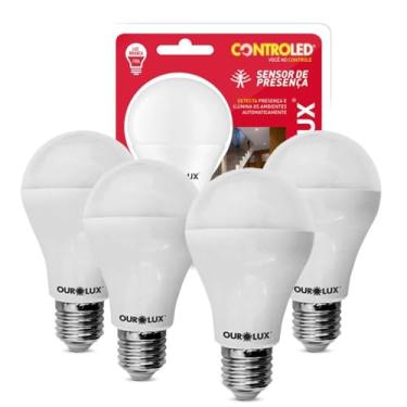 Imagem de KIT COM 4 LAMPADAS 9W CONTROLED SENSOR PRESENCA 6.5K - OUROLUX SENSOR DE MOVIMENTO LED ALTA POTENCIA