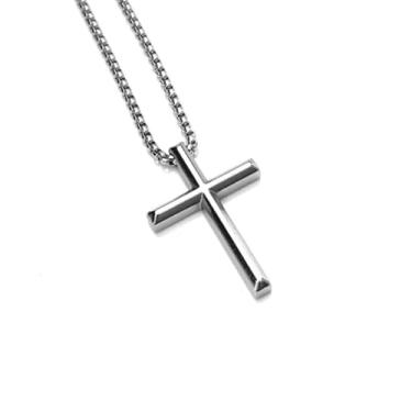 Imagem de Colar Crucifixo prata masculino corrente em aço inoxidável/pingente cruz/cordão religioso