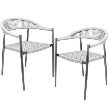 Imagem de Kit 02 Cadeiras Decorativas Área Gourmet Base Preto Corda Náutica Nevada R01 Chumbo - L...
