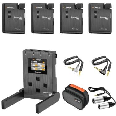 Imagem de comica BoomX-U Qua Microfone de lapela sem fio com 4 transmissores, UHF 24 canais, microfone profissional de lapela para câmeras, filmadora Canon, Sony, DSLR, microfone Lav para gravação,YouTube