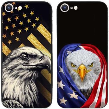 Imagem de 2 peças de capa de telefone traseira de silicone em gel TPU impresso águia bandeira dos EUA para Apple iPhone todas as séries (iPhone 7 / iPhone 8)