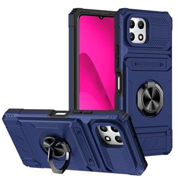 Imagem de Kukoufey Capa de telefone compatível com T-Mobile T Phone 2 5G, compatível com T-Mobile REVVL 7 capa de telefone com suporte integrado azul