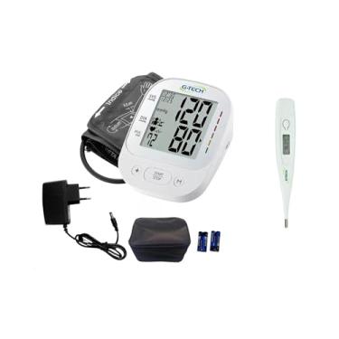 Imagem de Aparelho De Medir Pressão De Braço Digital Eletrico Gtech + Fonte Bivolt E Termometro Axilar Digital Branco