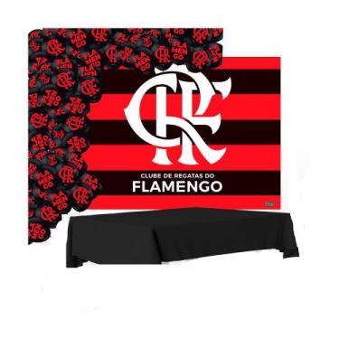 Imagem de Kit festa Flamengo Toalha + Painel TNT+25 Balões Pretos - Fescolor