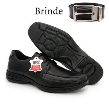 Imagem de Kit Sapato Social Masculino Couro Anti Estresse Palmilha Confort Gel +