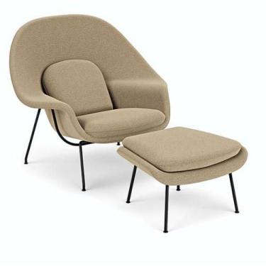 Imagem de Poltrona com Puff Womb Chair Base Preta Bouclê - Decorato Móveis, Fend