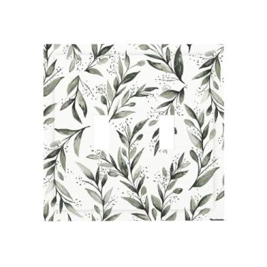 Imagem de Cozinha verde oliva folhas florais decorativas 2 gangues decoração interruptor de luz capa verde/branco folha eucalipto planta botânica erva sálvia interruptor elétrico duplo interruptor elétrico