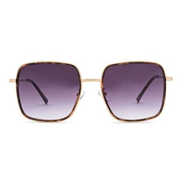 Imagem de Rae Dunn - Óculos de sol premium NINA com brilho brilhante. Arte de assinatura, Armação dourada fosco/cinza leitoso fosco com lente degradê fumê, OSFA