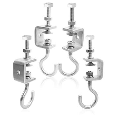 Imagem de Braçadeira de tubo pequena de aço inoxidável de 4 peças para treliça de viga de metal e madeira de 2,5 cm - Ganchos de parafuso de copo aberto resistente, design de viga I - Carga 150 kg