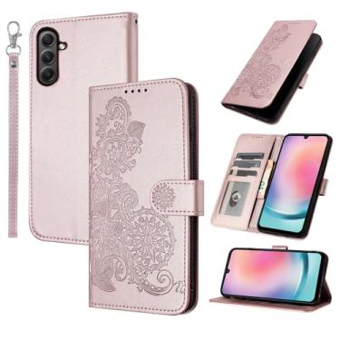 Imagem de Dibosom Capa carteira floral para Samsung Galaxy A55 5G com alça de pulso flip com zíper, suporte de cartão de couro PU de luxo elegante acessórios de corpo inteiro capa de celular para A 55 55A A555G