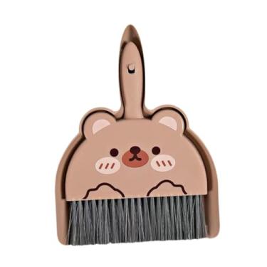 Imagem de Baoblaze Mini conjunto de pá de lixo e escova Conjunto de limpeza de pá de lixo e vassoura de mão Escova de limpeza e pá de lixo para computadores de mesa de, Marrom