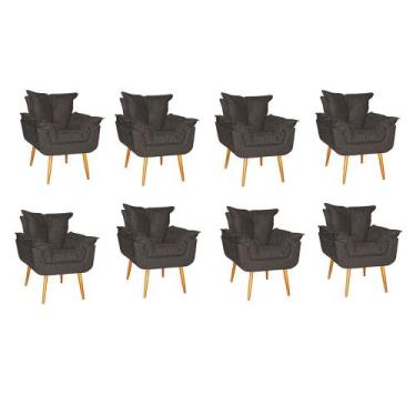 Imagem de Kit 08 Poltrona Opala Sala Escritório Recepção Quarto Suede Marrom Esc