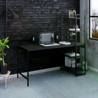 Imagem de Escrivaninha com Estante Industrial com 4 Prateleiras - Preto - Yescas