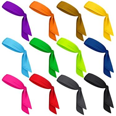 Imagem de Pacote com 12 faixas de cabelo coloridas brilhantes para homens e mulheres, esportivas, tênis, ninja, karatê, bandanas elásticas ajustáveis, faixas de suor, faixas de cabelo para basquete, corrida