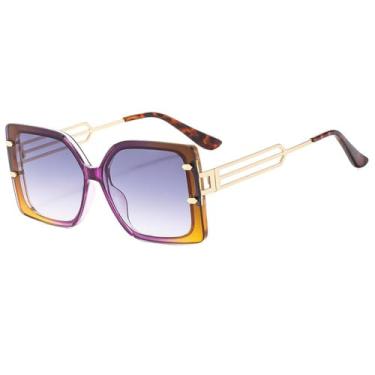 Imagem de Óculos de sol femininos personalizados com armação grande, masculino, metal, oco, espelho, perna, proteção solar, espelho, luz, luxo, UV400, roxo, marrom, tamanho único