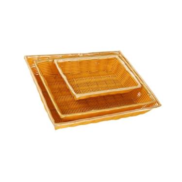 Imagem de Bothyi 3x Cestas de pão de vime de imitação Cestas de frutas, Expositor de alimentos e vegetais, Cestas de alimentos retangulares para pão de restaurante de