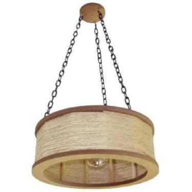 Imagem de Luminária Lustre Pendente Rústico Retro Madeira Sisal 60Cm - Eco.Start