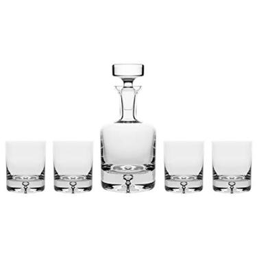 Imagem de Decantador de uísque e copo de 5 peças. Conjunto de vidro com bolha na base – Decantador de 740 ml – 4 copos duplos à moda antiga – Copo DOF – 270 g (onças) - Feito na Europa - por Barski