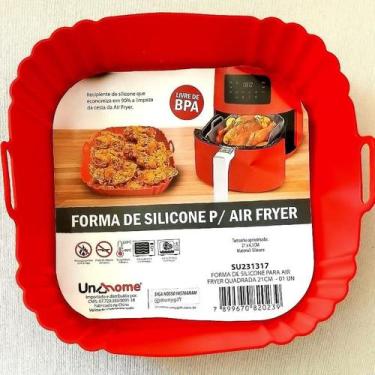 Imagem de Cesto para  Air Fryer 4 Litros Quadrada  21cm em Silicone Vermelho Uny