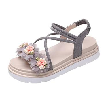 Imagem de Sandálias femininas verão lisas doces flores frescas com saia à beira-mar sapatos de praia sandálias femininas(G,37EU)
