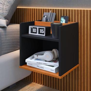 Imagem de Mesa de Cabeceira Madri Suspensa para quarto - Preto com Cinamomo - BE