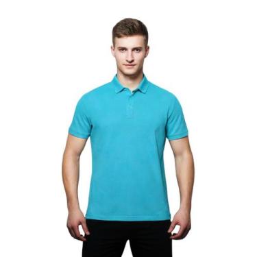 Imagem de Camisa Masculina Gola Polo Piquet Poliéster - Genérico, Azul turquesa,