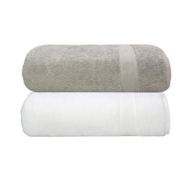 Imagem de Kit Jogo Toalhas De Banho, 2 Pe�as, �cone - Camesa, 100% Algod�o Premium, 70x140cm, Alta Absor��o, Toque Extra Macio Luxo, 500 g/m� - ALTIHAUS (Branco/Bege)