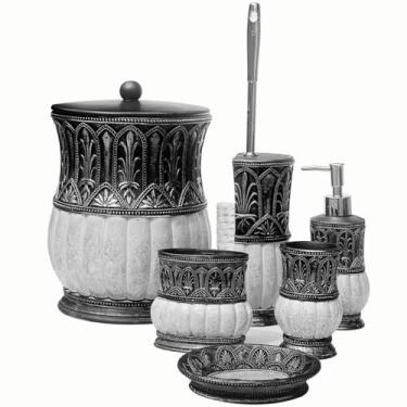 Imagem de LUANT Conjunto De 6 Acessórios Para Banheiro Pumkins, Incluindo Lata Lixo, Copo, Porta-Escovas Dente, Saboneteira, Dispensador E Escova Vaso Sanitário, Decoração Casa, Estilo Retrô, Cinza