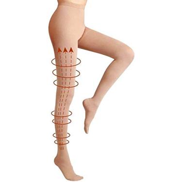 Imagem de Meia-calça de compressão feminina 20-30 mmHg, meia de pressão graduada com apoio para os dedos dos pés para mulheres e homens, ajuda a aliviar varizes veias inchaço, edema (bege, GG)