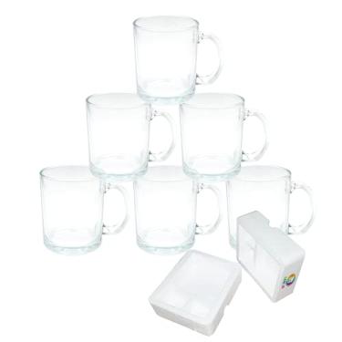 Imagem de MR.R Caneca transparente de vidro transparente de sublimação de 325 ml, canecas de café com alça para transferência de revestimento térmico térmico, conjunto de 6