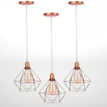 Imagem de Kit 3 Pendente Aramado Luminária Lustre Teto Retro Industrial(3 ROSE CABO 1M)