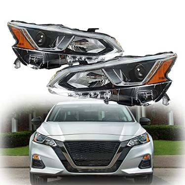 Imagem de munirater Substituição do conjunto de faróis cromados do lado do motorista e do passageiro para Nissan Altima 2019 2020, substitui faróis de halogênio sem LED (pacote com 2)