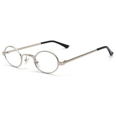 Imagem de Óculos de grau vintage masculino, pequeno, oval, de metal, retrô, armação, feminino, pequeno, redondo (prateado com transparente)