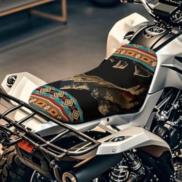 Imagem de Dreaweet Capa de assento para quadriciclo impermeável universal de quatro rodas, urso montanhoso, decoração asteca, acessórios para quadriciclos compatíveis com Sportsman Rancher Foreman Scrambler