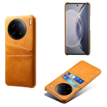 Imagem de Capas Compatível com VIVO X90 PRO PLUS,Caso de couro PU-Tampa de telefone a prova de choque com 2 slots de cartão,Proteção anti-impressão digital e anti-gota-Yellow
